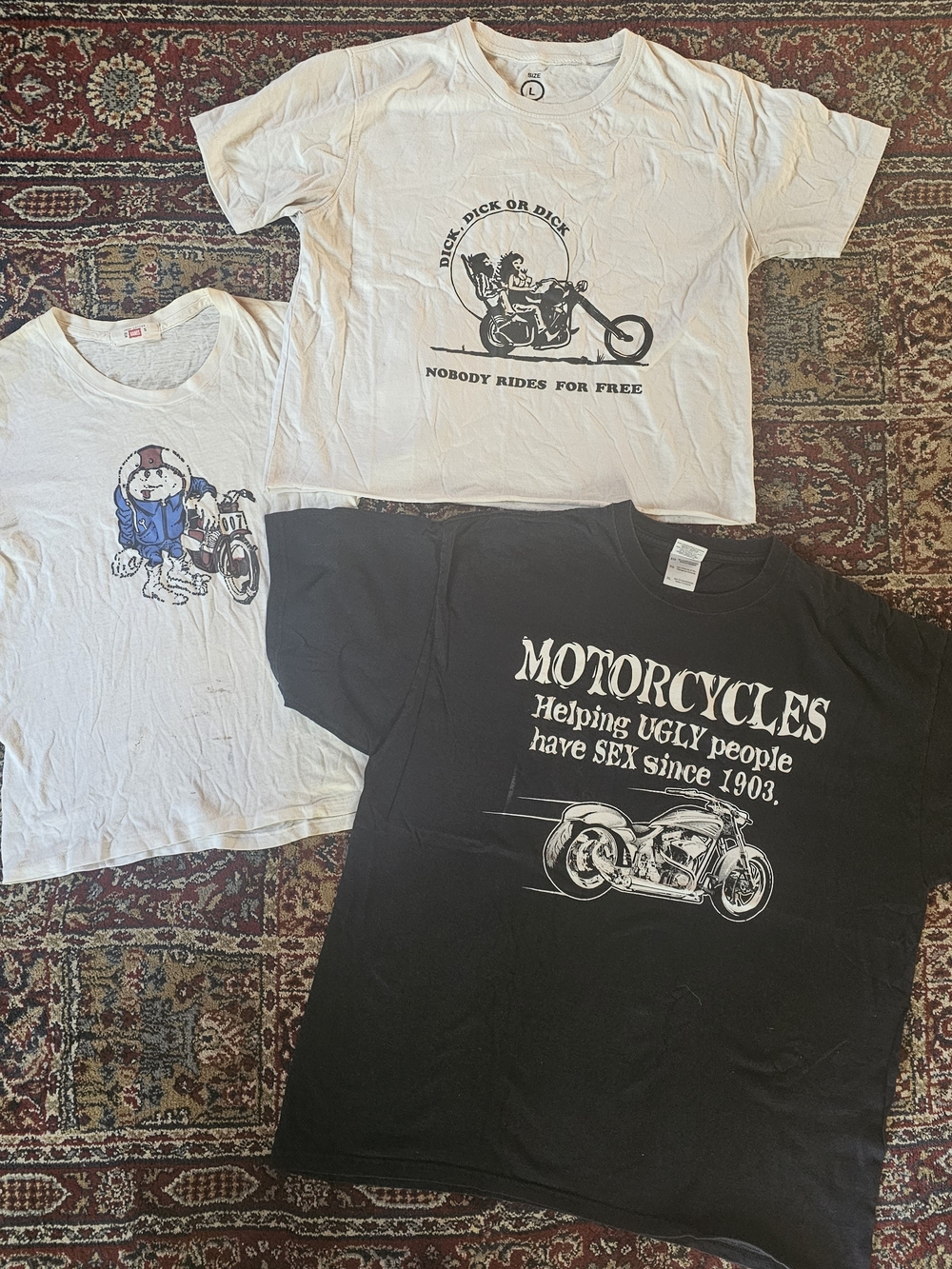 RARE VINTAGE 70S 80s 90s MOTORCYCLE HARLEY SEX SHIRT LOT OF 3 AXEL CO CROP TOP